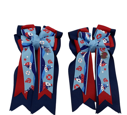 PonyTail Bows 3" Tails PonyTail Bows- Capri Blue Sailboats equestrian team apparel online tack store mobile tack store custom farm apparel custom show stable clothing equestrian lifestyle horse show clothing riding clothes PonyTail Bows | Equestrian Hair Accessories horses equestrian tack store
