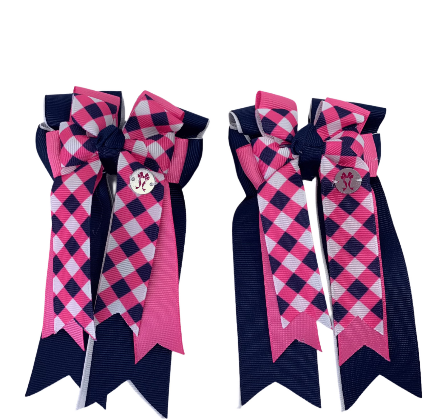 PonyTail Bows 3" Tails PonyTail Bows- Navy Pink Plaid equestrian team apparel online tack store mobile tack store custom farm apparel custom show stable clothing equestrian lifestyle horse show clothing riding clothes PonyTail Bows | Equestrian Hair Accessories horses equestrian tack store