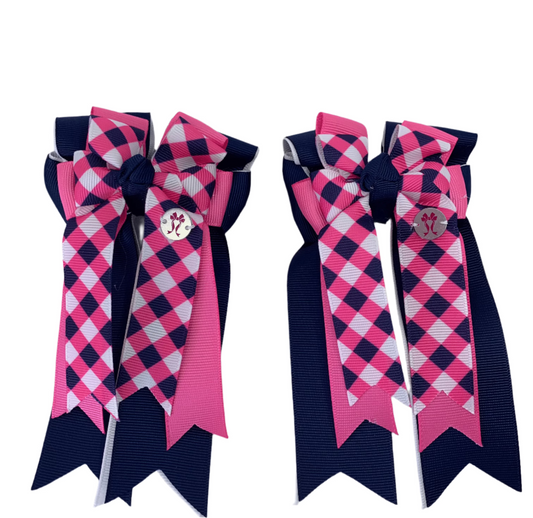 PonyTail Bows 3" Tails PonyTail Bows- Navy Pink Plaid equestrian team apparel online tack store mobile tack store custom farm apparel custom show stable clothing equestrian lifestyle horse show clothing riding clothes PonyTail Bows | Equestrian Hair Accessories horses equestrian tack store