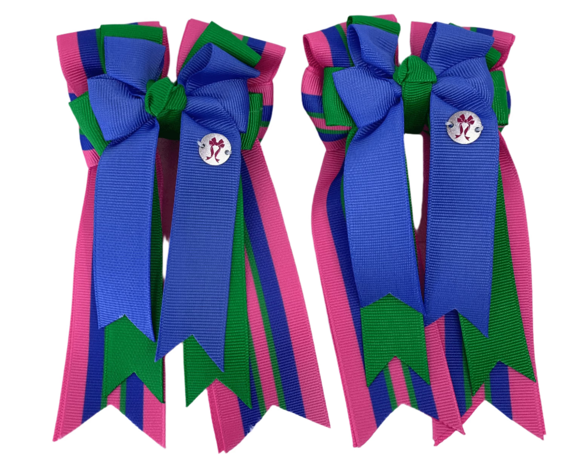 PonyTail Bows 3" Tails PonyTail Bows- Blue Green Pink Stripe Base equestrian team apparel online tack store mobile tack store custom farm apparel custom show stable clothing equestrian lifestyle horse show clothing riding clothes PonyTail Bows | Equestrian Hair Accessories horses equestrian tack store