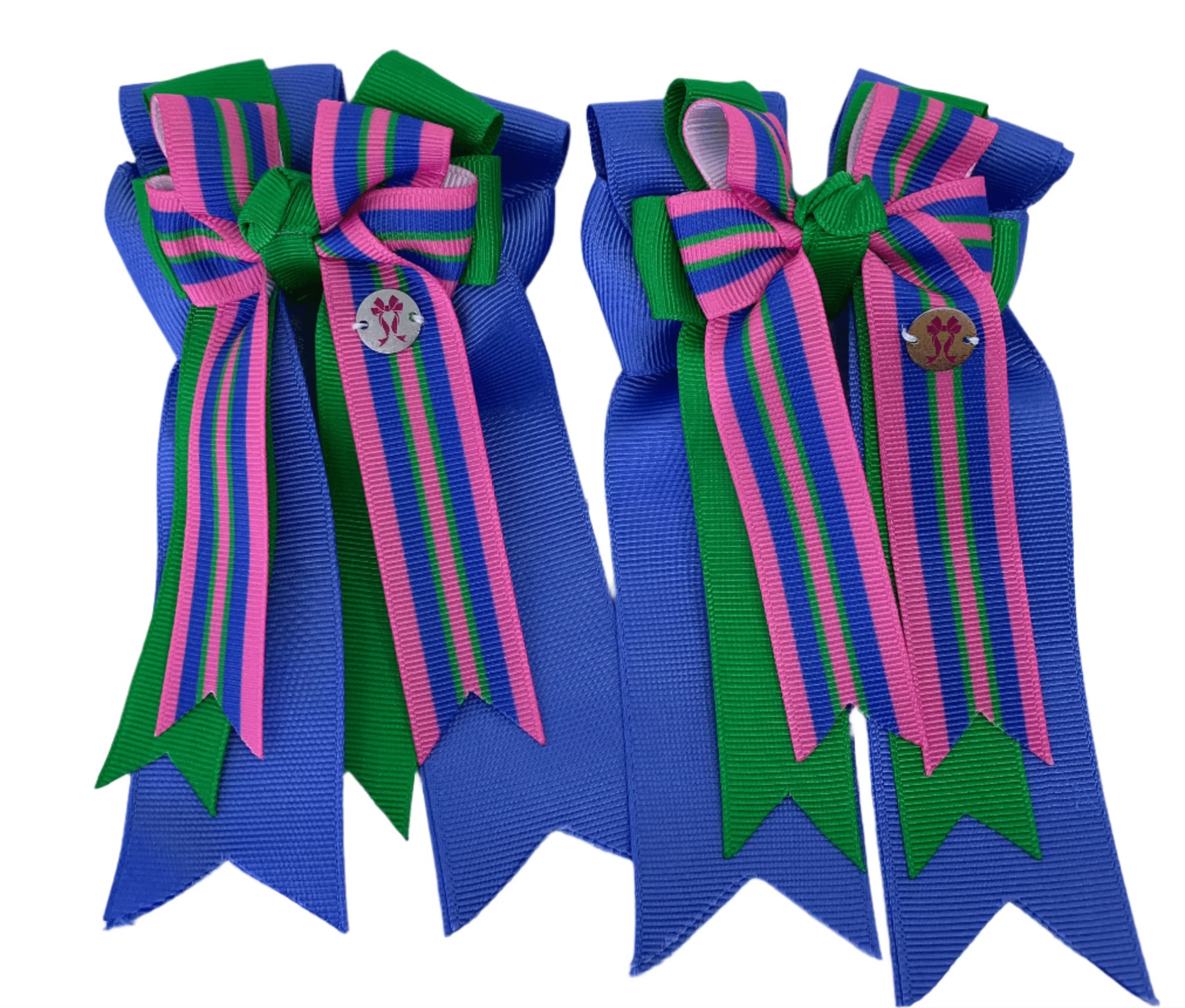 PonyTail Bows 3" Tails PonyTail Bows- Pink Stripe Green Blue equestrian team apparel online tack store mobile tack store custom farm apparel custom show stable clothing equestrian lifestyle horse show clothing riding clothes PonyTail Bows | Equestrian Hair Accessories horses equestrian tack store