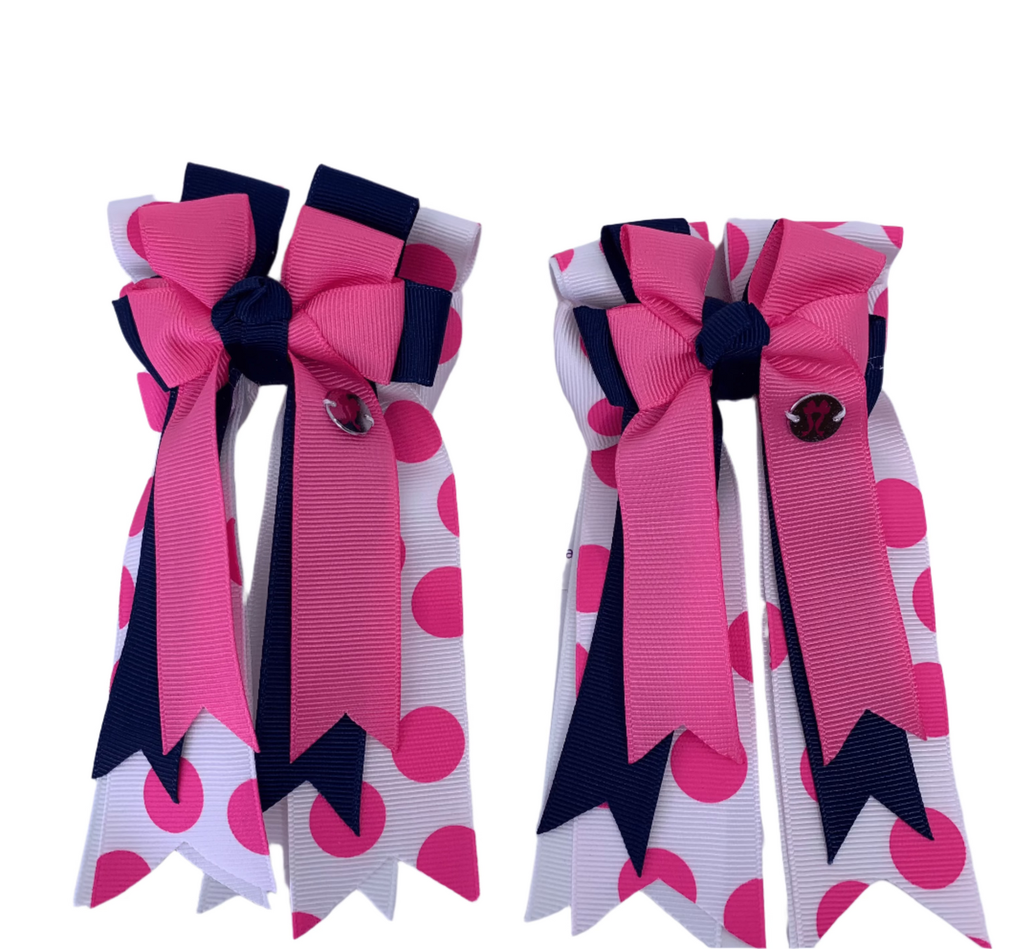 PonyTail Bows 3" Tails PonyTail Bows-Navy Pink Polka Dots equestrian team apparel online tack store mobile tack store custom farm apparel custom show stable clothing equestrian lifestyle horse show clothing riding clothes PonyTail Bows | Equestrian Hair Accessories horses equestrian tack store