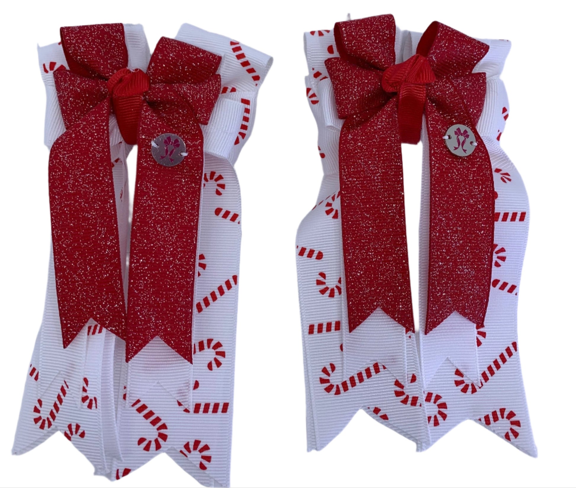 PonyTail Bows 3" Tails PonyTail Bows- White with Red Candy Canes equestrian team apparel online tack store mobile tack store custom farm apparel custom show stable clothing equestrian lifestyle horse show clothing riding clothes PonyTail Bows | Equestrian Hair Accessories horses equestrian tack store