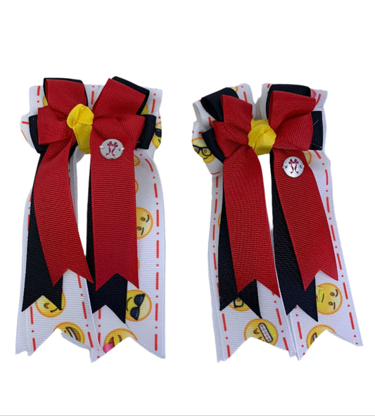 PonyTail Bows 3" Tails PonyTail Bows- Emoji-Red/Black equestrian team apparel online tack store mobile tack store custom farm apparel custom show stable clothing equestrian lifestyle horse show clothing riding clothes PonyTail Bows | Equestrian Hair Accessories horses equestrian tack store