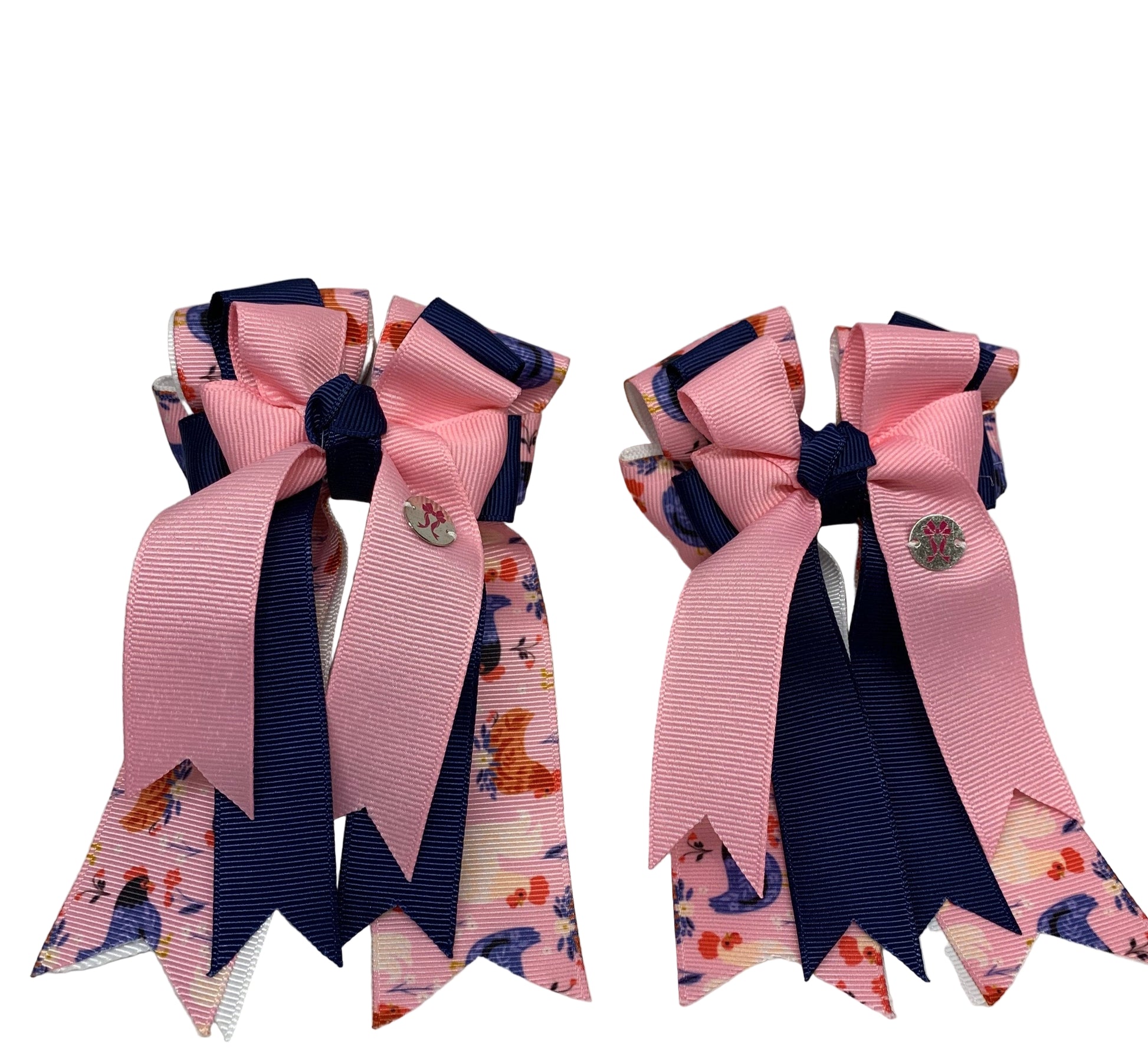 PonyTail Bows 3" Tails PonyTail Bows- Pink/Navy Chickens equestrian team apparel online tack store mobile tack store custom farm apparel custom show stable clothing equestrian lifestyle horse show clothing riding clothes PonyTail Bows | Equestrian Hair Accessories horses equestrian tack store