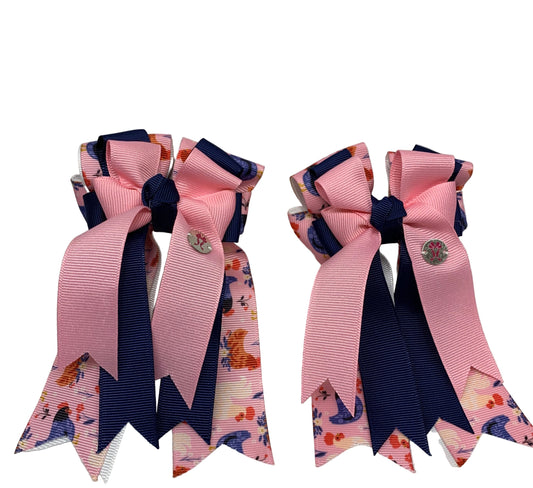 PonyTail Bows 3" Tails PonyTail Bows- Pink/Navy Chickens equestrian team apparel online tack store mobile tack store custom farm apparel custom show stable clothing equestrian lifestyle horse show clothing riding clothes PonyTail Bows | Equestrian Hair Accessories horses equestrian tack store