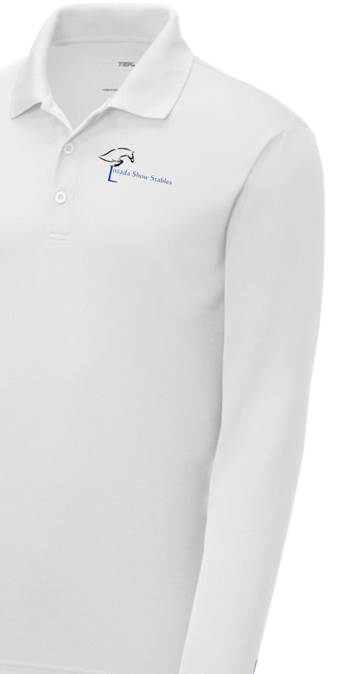 Equestrian Team Apparel XS / White Lozada Show Stables-  Polo Shirt (Men's Long Sleeve) equestrian team apparel online tack store mobile tack store custom farm apparel custom show stable clothing equestrian lifestyle horse show clothing riding clothes Lozada Show Stables-  Polo Shirt (Men's Long Sleeve) horses equestrian tack store