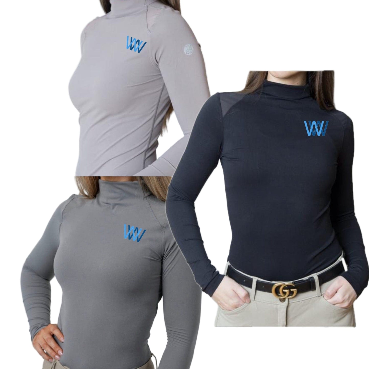 Equestrian Team Apparel Custom Shirts Double W Farms- TKEQ Chloe high collar equestrian team apparel online tack store mobile tack store custom farm apparel custom show stable clothing equestrian lifestyle horse show clothing riding clothes horses equestrian tack store