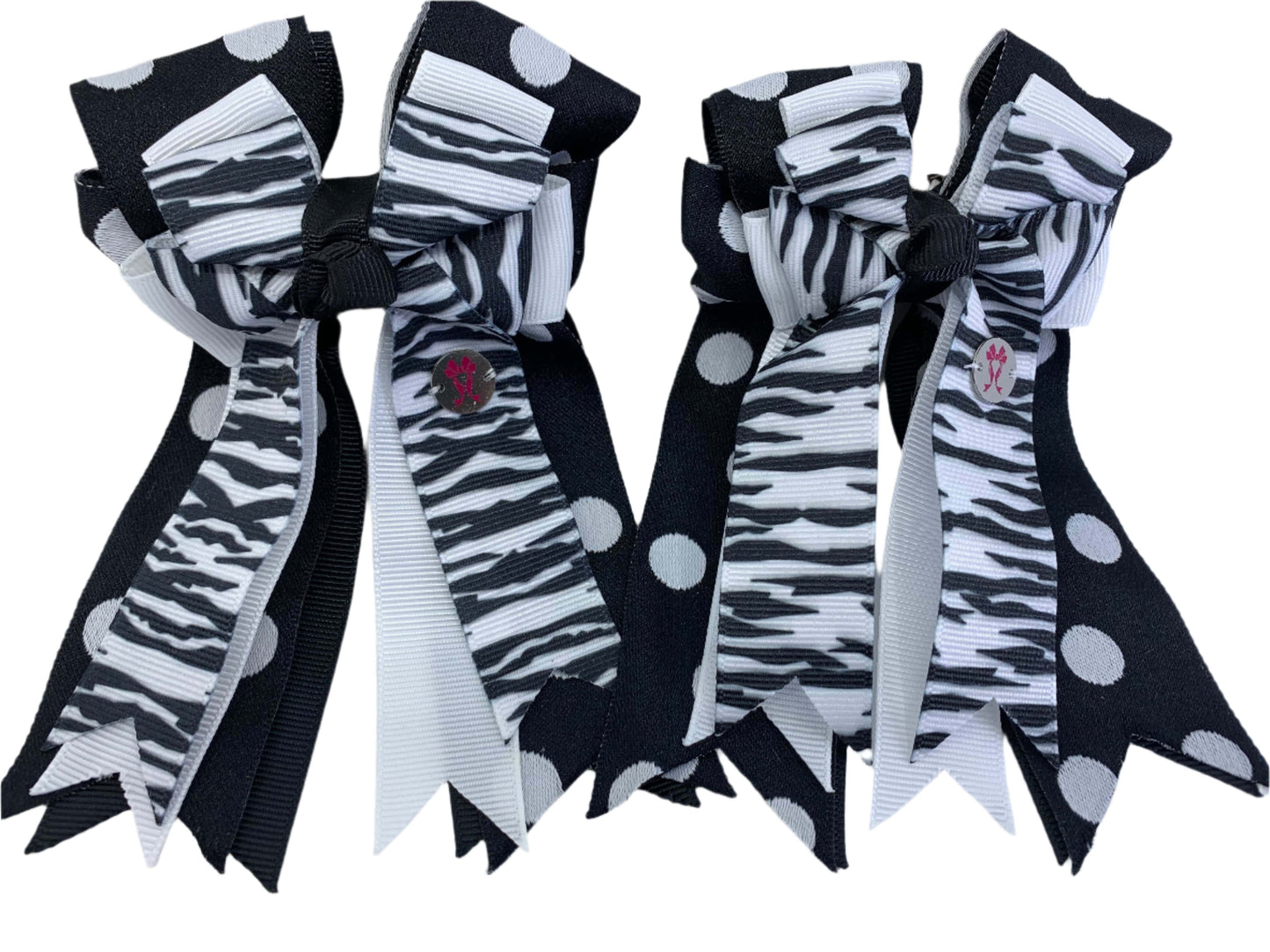 Ponytail Bows Online 3" Tails PonyTail Bows- Zebra (Black/White/Polka Dots) equestrian team apparel online tack store mobile tack store custom farm apparel custom show stable clothing equestrian lifestyle horse show clothing riding clothes PonyTail Bows- Zebra (Black/White/Polka Dots) horses equestrian tack store