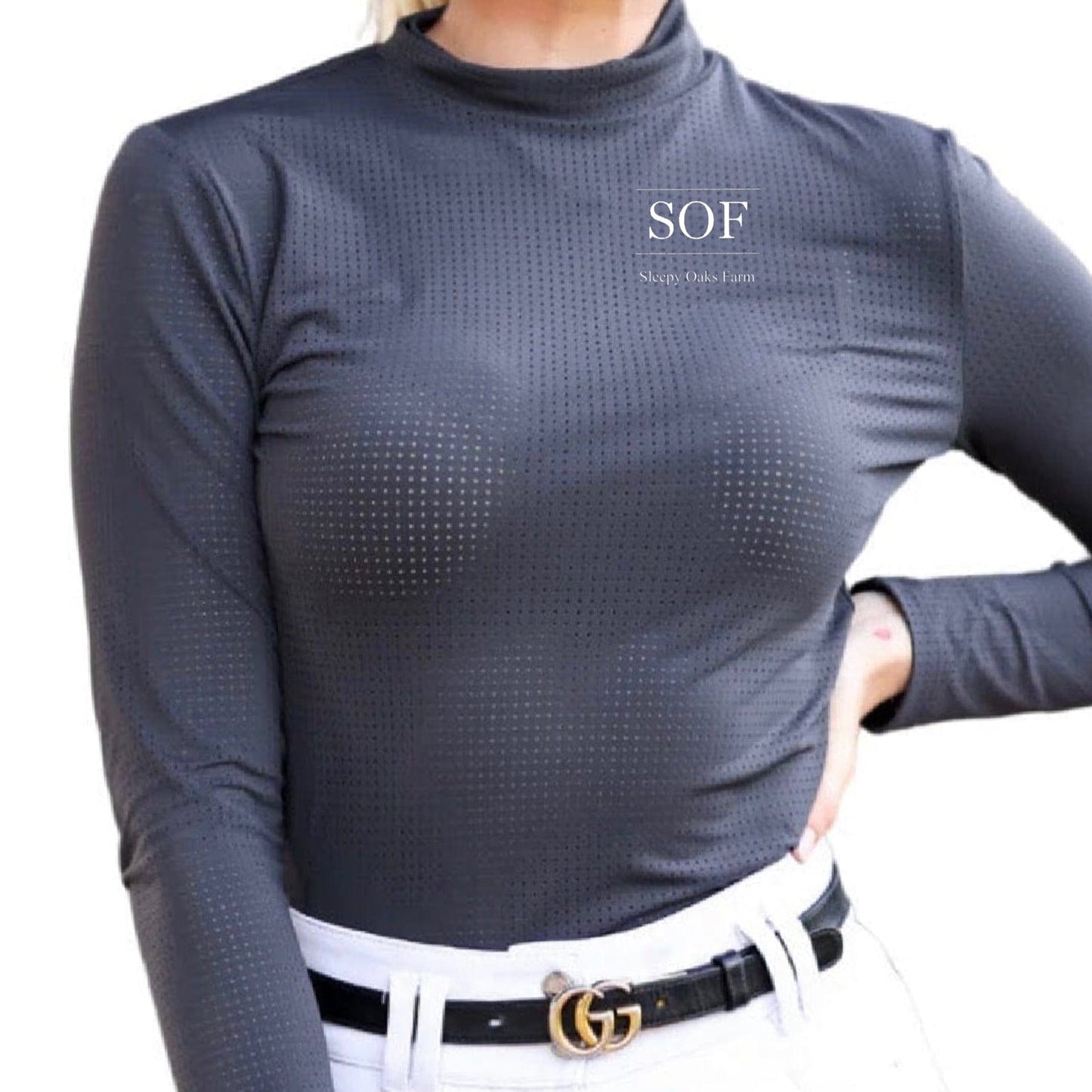 Equestrian Team Apparel Sleepy Oaks Farm - High Collar Perforated Shirt equestrian team apparel online tack store mobile tack store custom farm apparel custom show stable clothing equestrian lifestyle horse show clothing riding clothes Sleepy Oaks Farm - High Collar Perforated Shirt horses equestrian tack store