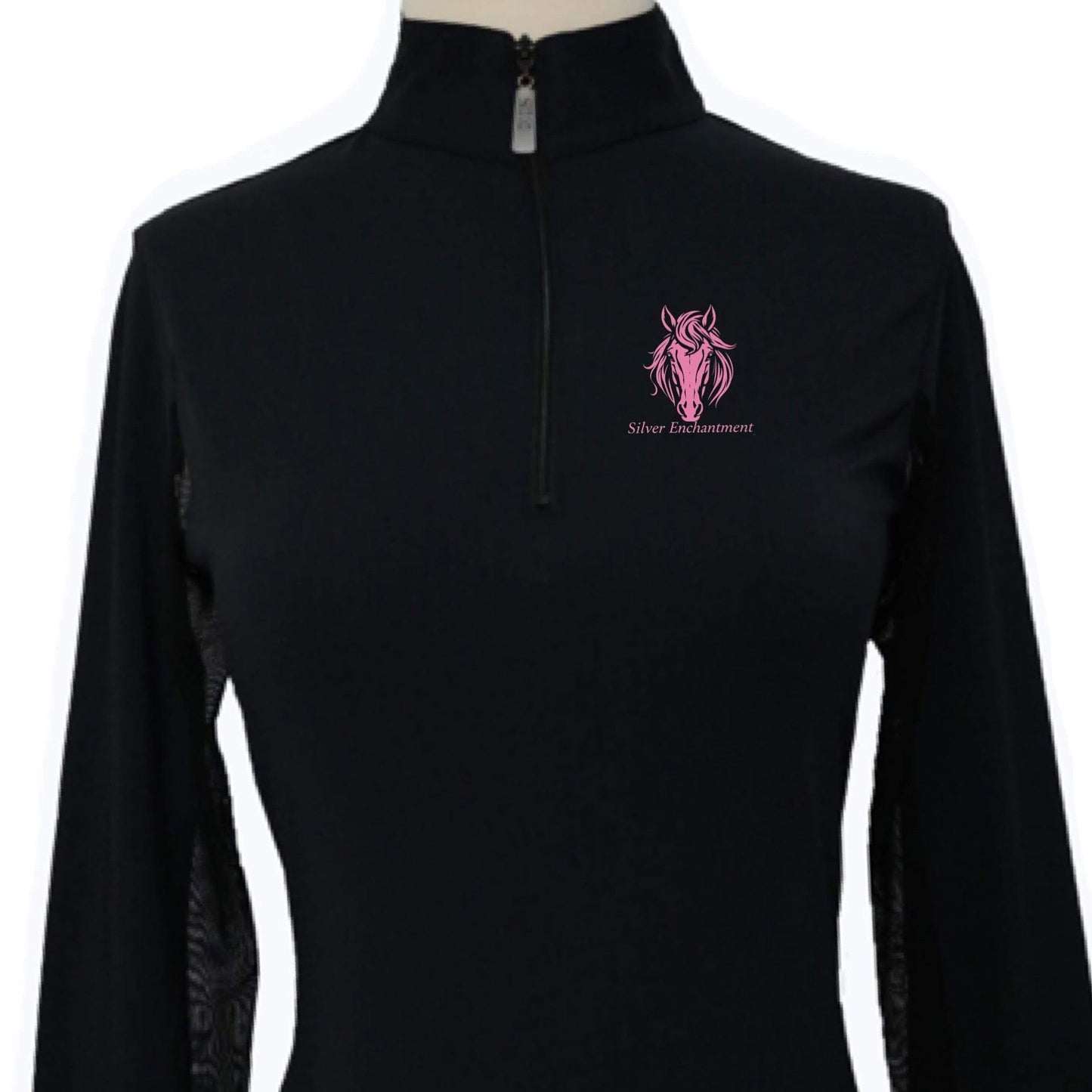 Equestrian Team Apparel Black with Pink Logo / YS Silver Enchantment - Sun Shirt equestrian team apparel online tack store mobile tack store custom farm apparel custom show stable clothing equestrian lifestyle horse show clothing riding clothes Silver Enchantment - Sun Shirt horses equestrian tack store