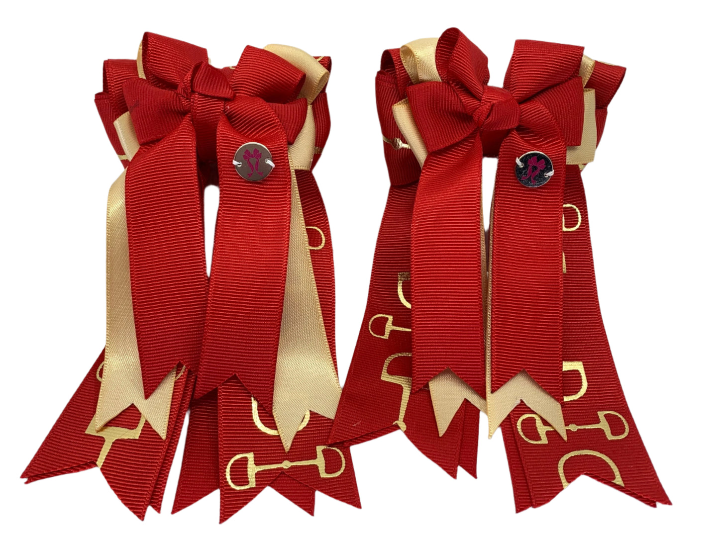 PonyTail Bows 3" Tails PonyTail Bows- Gold/Red Blaze Bits PonyTail Bows equestrian team apparel online tack store mobile tack store custom farm apparel custom show stable clothing equestrian lifestyle horse show clothing riding clothes PonyTail Bows | Equestrian Hair Accessories horses equestrian tack store