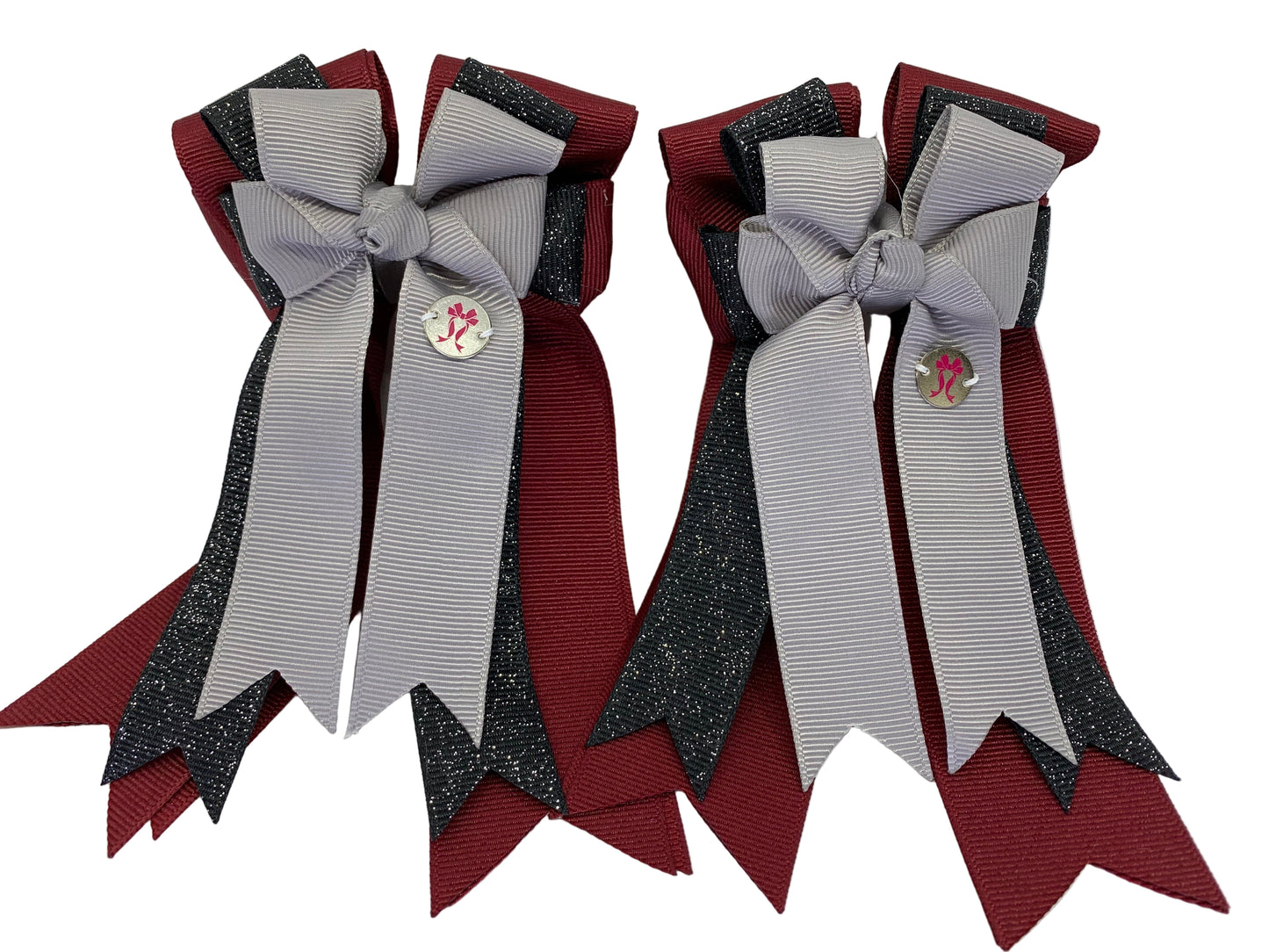 PonyTail Bows 3" Tails PonyTail Bows- Cabernet/Black Glitter/Silver equestrian team apparel online tack store mobile tack store custom farm apparel custom show stable clothing equestrian lifestyle horse show clothing riding clothes PonyTail Bows | Equestrian Hair Accessories horses equestrian tack store