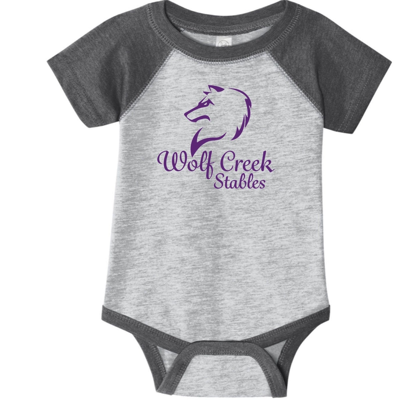 Equestrian Team Apparel Wolf Creek Stables Infant Onsie equestrian team apparel online tack store mobile tack store custom farm apparel custom show stable clothing equestrian lifestyle horse show clothing riding clothes Wolf Creek Stables Infant Onsie horses equestrian tack store