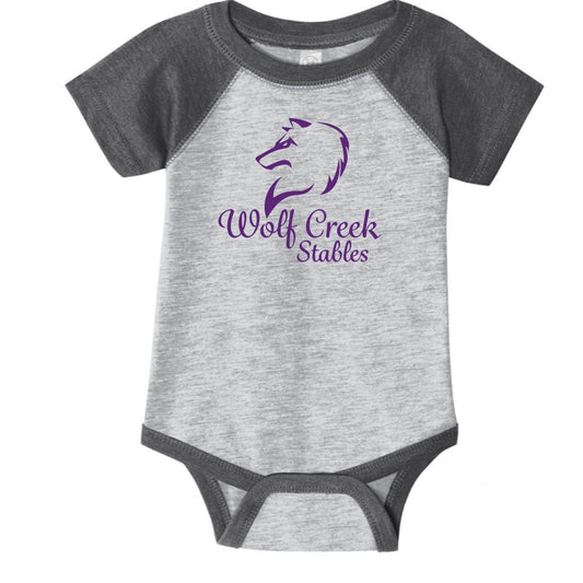 Equestrian Team Apparel Wolf Creek Stables Infant Onsie equestrian team apparel online tack store mobile tack store custom farm apparel custom show stable clothing equestrian lifestyle horse show clothing riding clothes Wolf Creek Stables Infant Onsie horses equestrian tack store