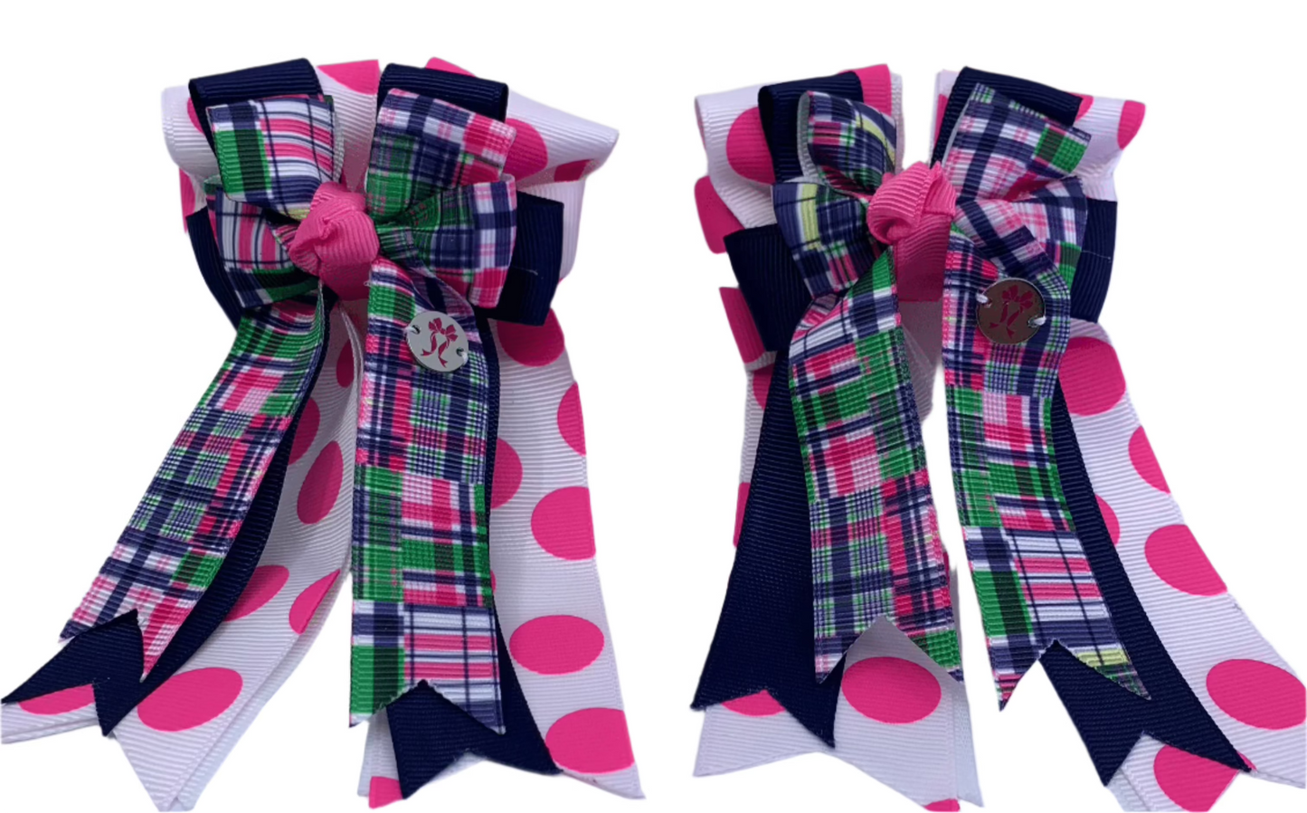 PonyTail Bows 3" Tails PonyTail Bows- Preppy Plaid Polka Dot PInk equestrian team apparel online tack store mobile tack store custom farm apparel custom show stable clothing equestrian lifestyle horse show clothing riding clothes PonyTail Bows | Equestrian Hair Accessories horses equestrian tack store