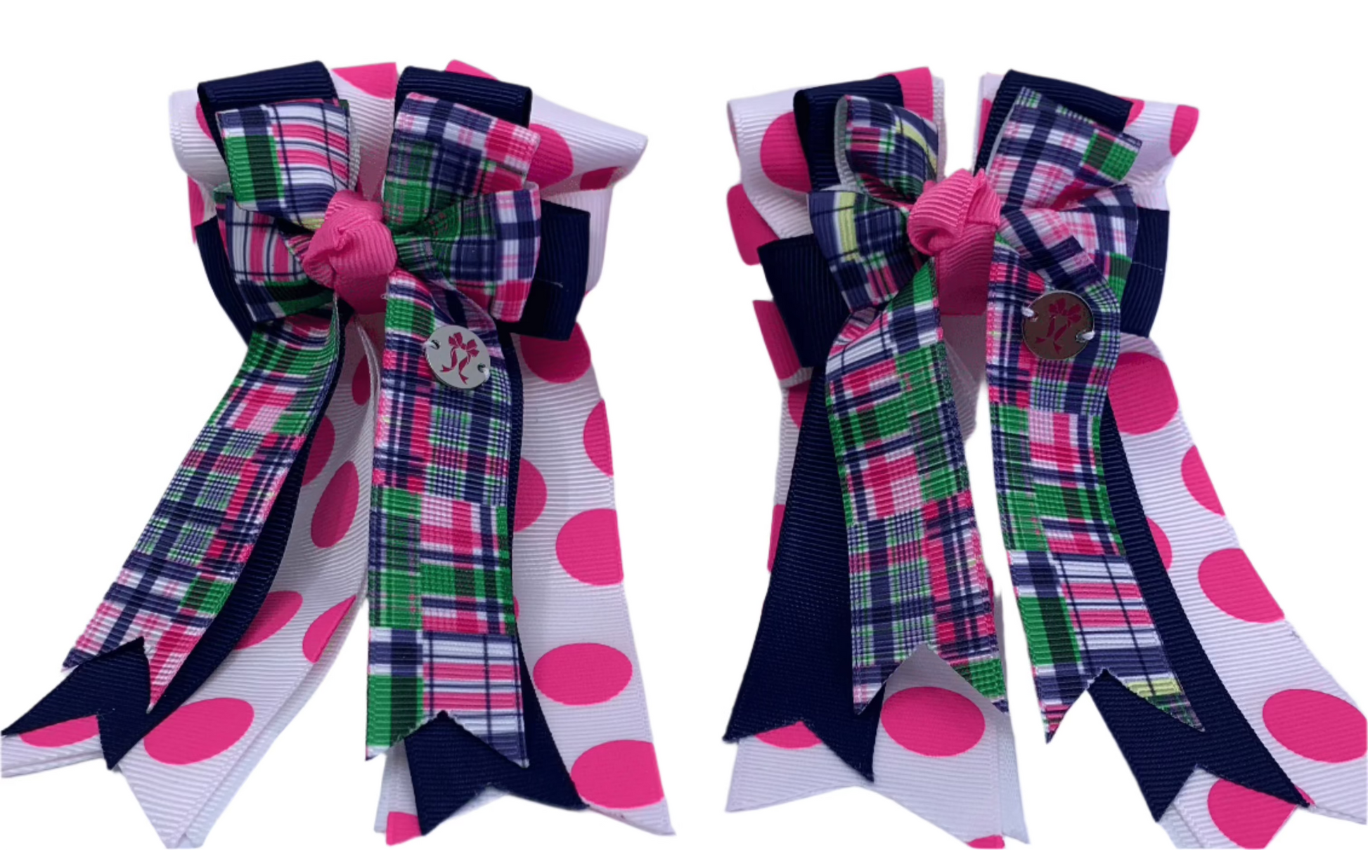 PonyTail Bows 3" Tails PonyTail Bows- Preppy Plaid Polka Dot PInk equestrian team apparel online tack store mobile tack store custom farm apparel custom show stable clothing equestrian lifestyle horse show clothing riding clothes PonyTail Bows | Equestrian Hair Accessories horses equestrian tack store