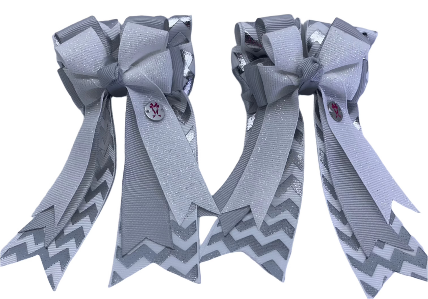 PonyTail Bows 3" Tails PonyTail Bows- Chevron Silver equestrian team apparel online tack store mobile tack store custom farm apparel custom show stable clothing equestrian lifestyle horse show clothing riding clothes PonyTail Bows | Equestrian Hair Accessories horses equestrian tack store