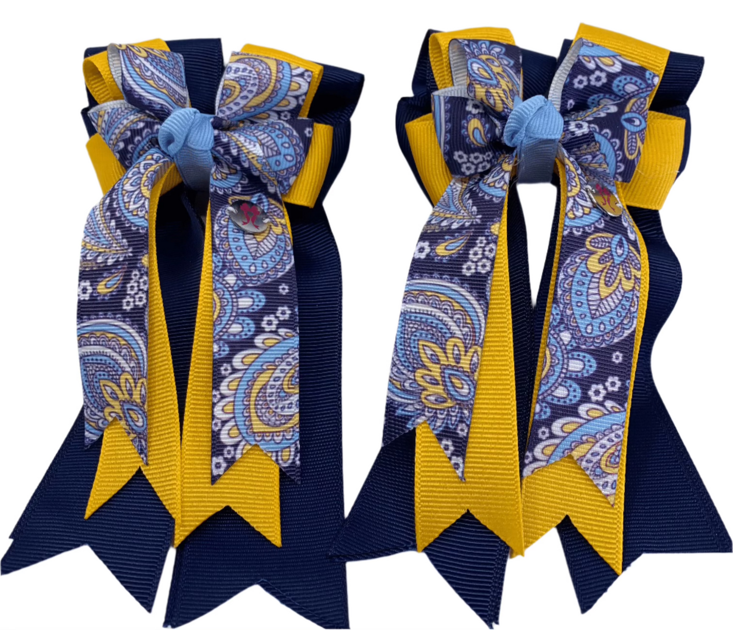PonyTail Bows 3" Tails PonyTail Bows- Navy Marigold Paisley equestrian team apparel online tack store mobile tack store custom farm apparel custom show stable clothing equestrian lifestyle horse show clothing riding clothes PonyTail Bows | Equestrian Hair Accessories horses equestrian tack store