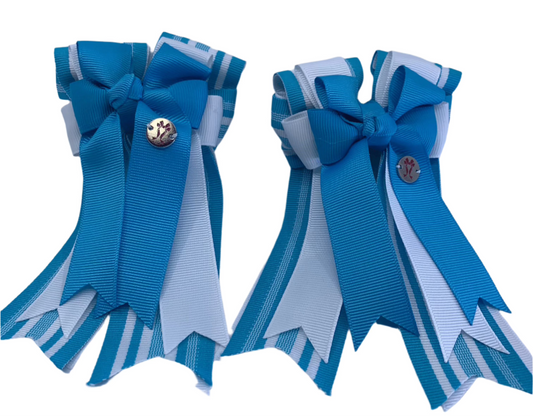 PonyTail Bows 3" Tails PonyTail Bows- Turquoise White Stripe equestrian team apparel online tack store mobile tack store custom farm apparel custom show stable clothing equestrian lifestyle horse show clothing riding clothes PonyTail Bows | Equestrian Hair Accessories horses equestrian tack store