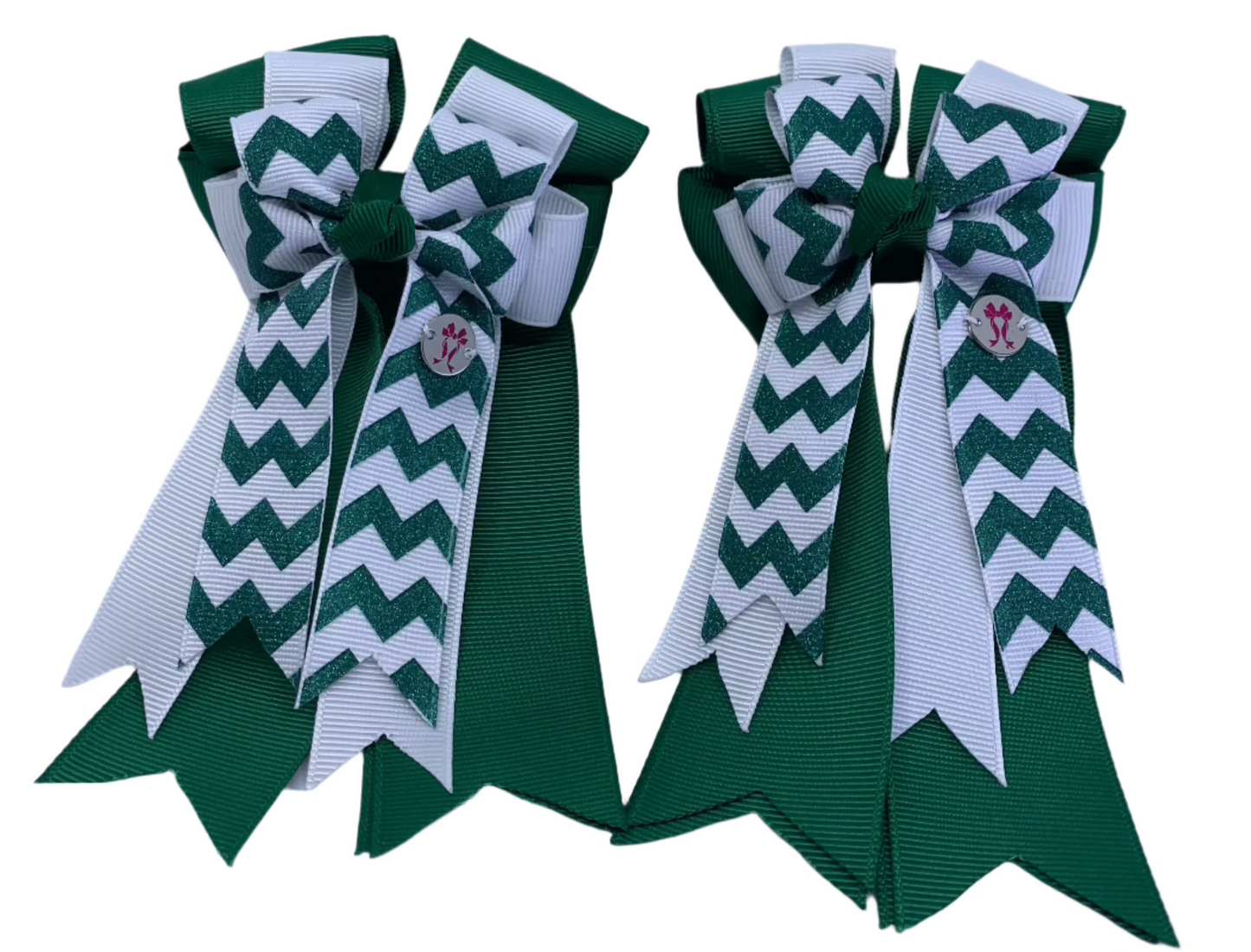 PonyTail Bows 3" Tails PonyTail Bows- Hunter Green Chevron equestrian team apparel online tack store mobile tack store custom farm apparel custom show stable clothing equestrian lifestyle horse show clothing riding clothes PonyTail Bows | Equestrian Hair Accessories horses equestrian tack store