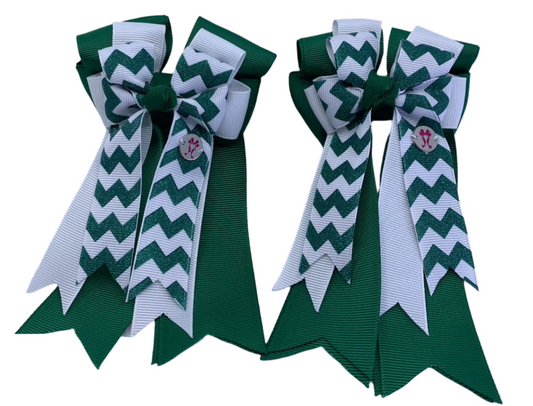 PonyTail Bows 3" Tails PonyTail Bows- Hunter Green Chevron equestrian team apparel online tack store mobile tack store custom farm apparel custom show stable clothing equestrian lifestyle horse show clothing riding clothes PonyTail Bows | Equestrian Hair Accessories horses equestrian tack store