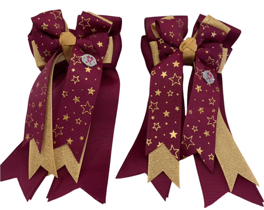PonyTail Bows 3" Tails PonyTail Bows- Gold Star Burgundy equestrian team apparel online tack store mobile tack store custom farm apparel custom show stable clothing equestrian lifestyle horse show clothing riding clothes PonyTail Bows | Equestrian Hair Accessories horses equestrian tack store
