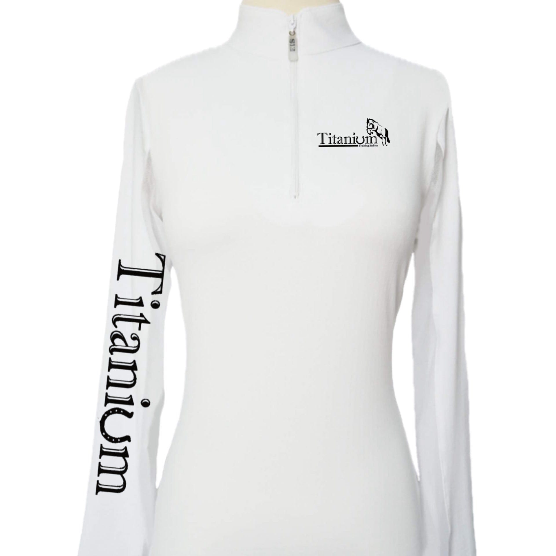 Equestrian Team Apparel XS / White Titanium Training Stables Ladies/Youth Sun Shirt equestrian team apparel online tack store mobile tack store custom farm apparel custom show stable clothing equestrian lifestyle horse show clothing riding clothes Titanium Training Stables Ladies/Youth Sun Shirt horses equestrian tack store