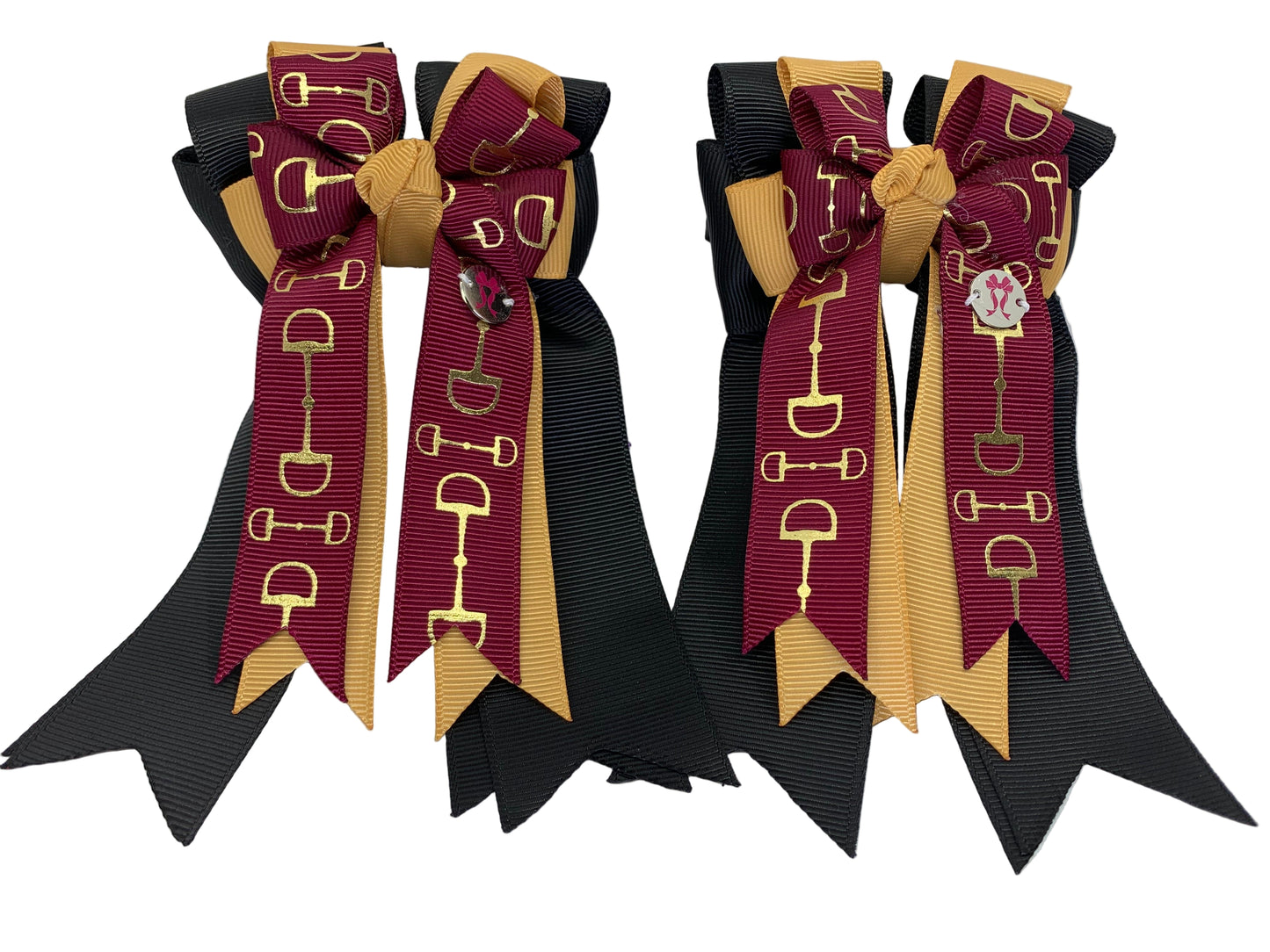 PonyTail Bows 3" Tails PonyTail Bows- Burgundy/Gold/Black Bits equestrian team apparel online tack store mobile tack store custom farm apparel custom show stable clothing equestrian lifestyle horse show clothing riding clothes PonyTail Bows | Equestrian Hair Accessories horses equestrian tack store