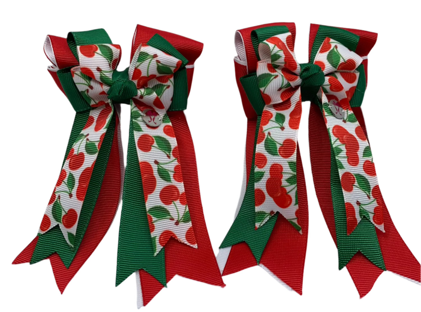 PonyTail Bows 3" Tails PonyTail Bows- Cherries equestrian team apparel online tack store mobile tack store custom farm apparel custom show stable clothing equestrian lifestyle horse show clothing riding clothes PonyTail Bows | Equestrian Hair Accessories horses equestrian tack store