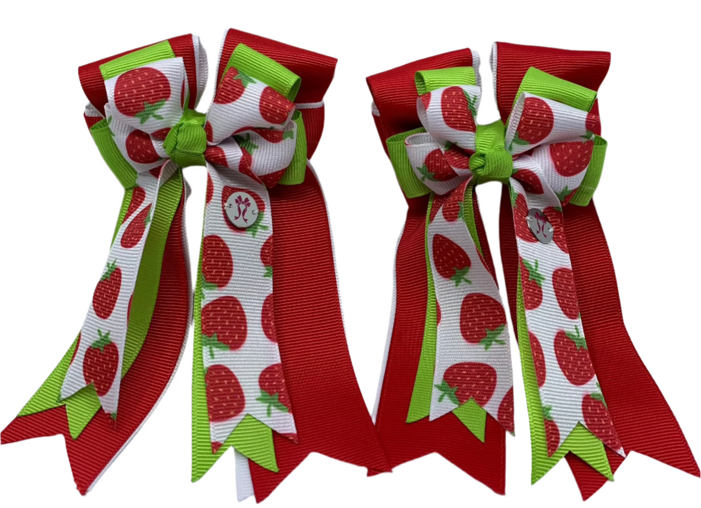 PonyTail Bows 3" Tails PonyTail Bows- Strawberries equestrian team apparel online tack store mobile tack store custom farm apparel custom show stable clothing equestrian lifestyle horse show clothing riding clothes PonyTail Bows | Equestrian Hair Accessories horses equestrian tack store