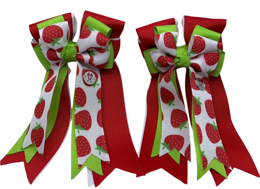 PonyTail Bows 3" Tails PonyTail Bows- Strawberries equestrian team apparel online tack store mobile tack store custom farm apparel custom show stable clothing equestrian lifestyle horse show clothing riding clothes PonyTail Bows | Equestrian Hair Accessories horses equestrian tack store