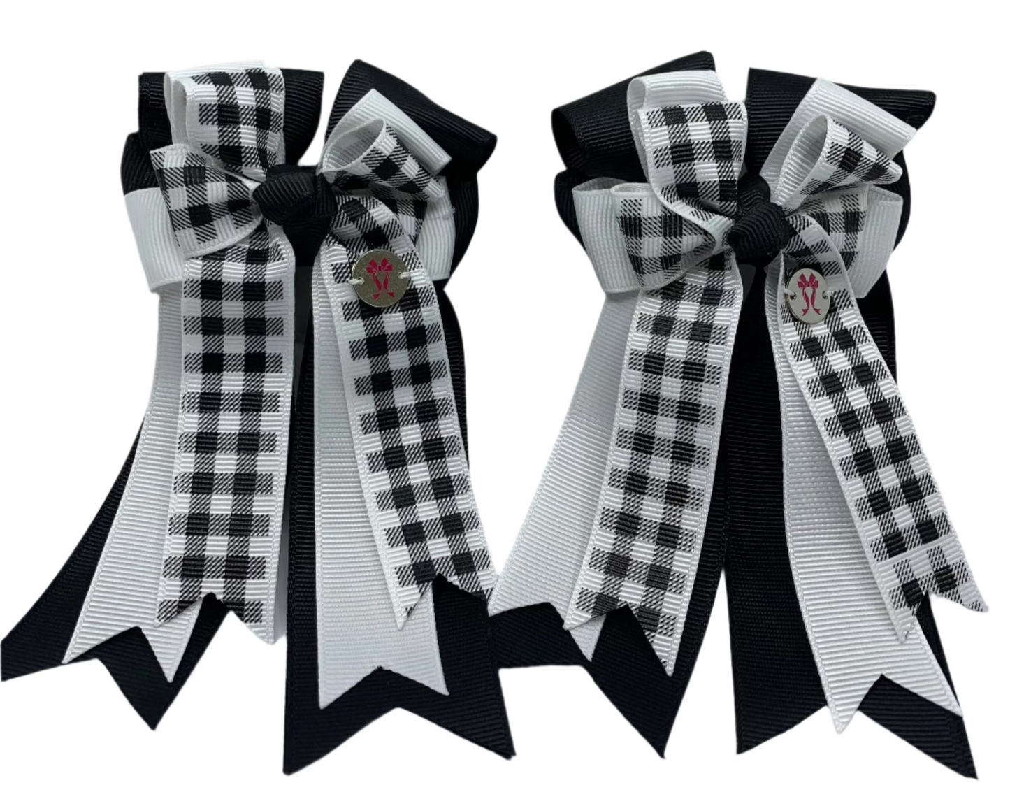 PonyTail Bows 3" Tails PonyTail Bows- Black White Checker equestrian team apparel online tack store mobile tack store custom farm apparel custom show stable clothing equestrian lifestyle horse show clothing riding clothes PonyTail Bows | Equestrian Hair Accessories horses equestrian tack store