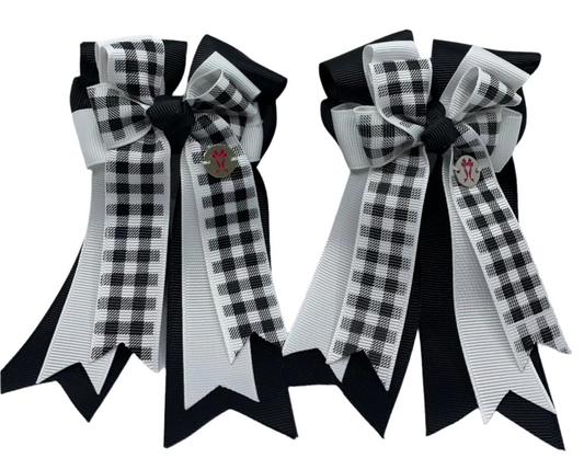 PonyTail Bows 3" Tails PonyTail Bows- Black White Checker equestrian team apparel online tack store mobile tack store custom farm apparel custom show stable clothing equestrian lifestyle horse show clothing riding clothes PonyTail Bows | Equestrian Hair Accessories horses equestrian tack store