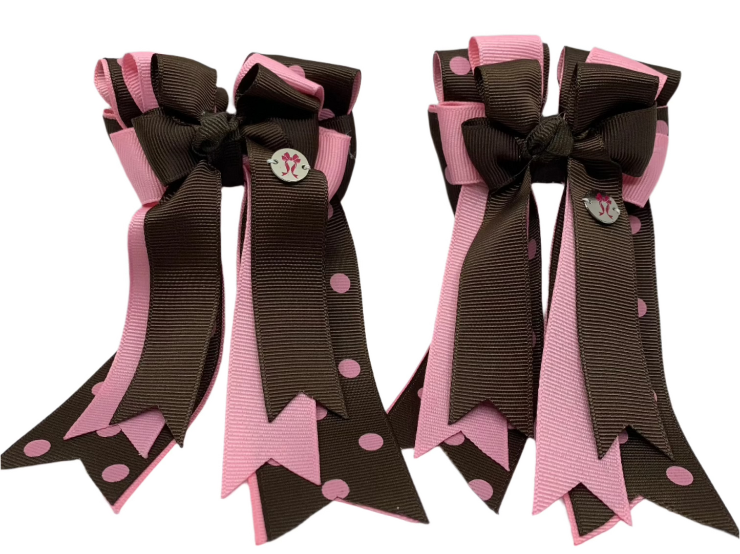 PonyTail Bows 3" Tails PonyTail Bows- Java Pink Dots equestrian team apparel online tack store mobile tack store custom farm apparel custom show stable clothing equestrian lifestyle horse show clothing riding clothes PonyTail Bows | Equestrian Hair Accessories horses equestrian tack store