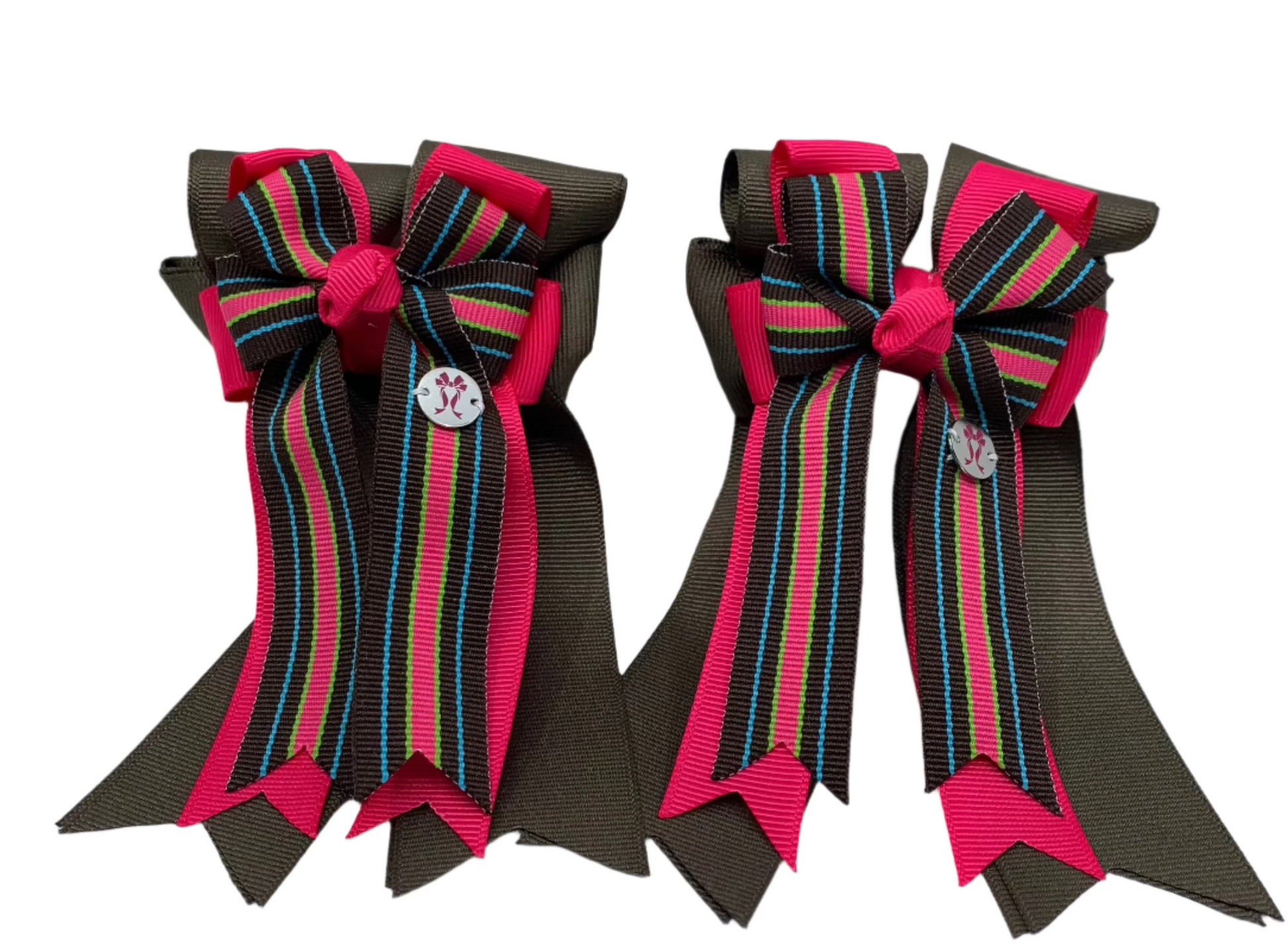 PonyTail Bows 3" Tails PonyTail Bows- Chocolate Pink Stripes equestrian team apparel online tack store mobile tack store custom farm apparel custom show stable clothing equestrian lifestyle horse show clothing riding clothes PonyTail Bows | Equestrian Hair Accessories horses equestrian tack store
