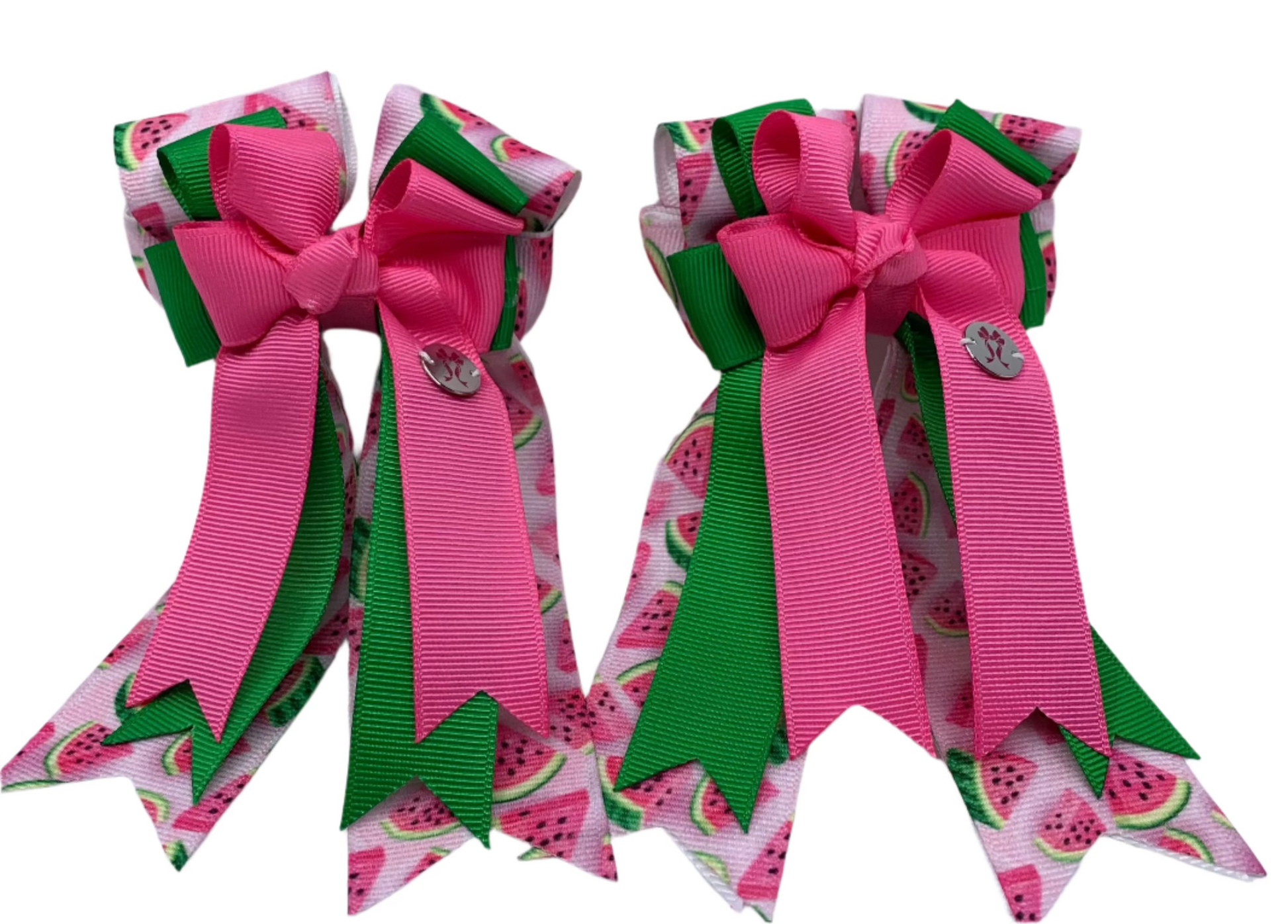 PonyTail Bows 3" Tails PonyTail Bows- Pink Green Watermelons equestrian team apparel online tack store mobile tack store custom farm apparel custom show stable clothing equestrian lifestyle horse show clothing riding clothes PonyTail Bows | Equestrian Hair Accessories horses equestrian tack store