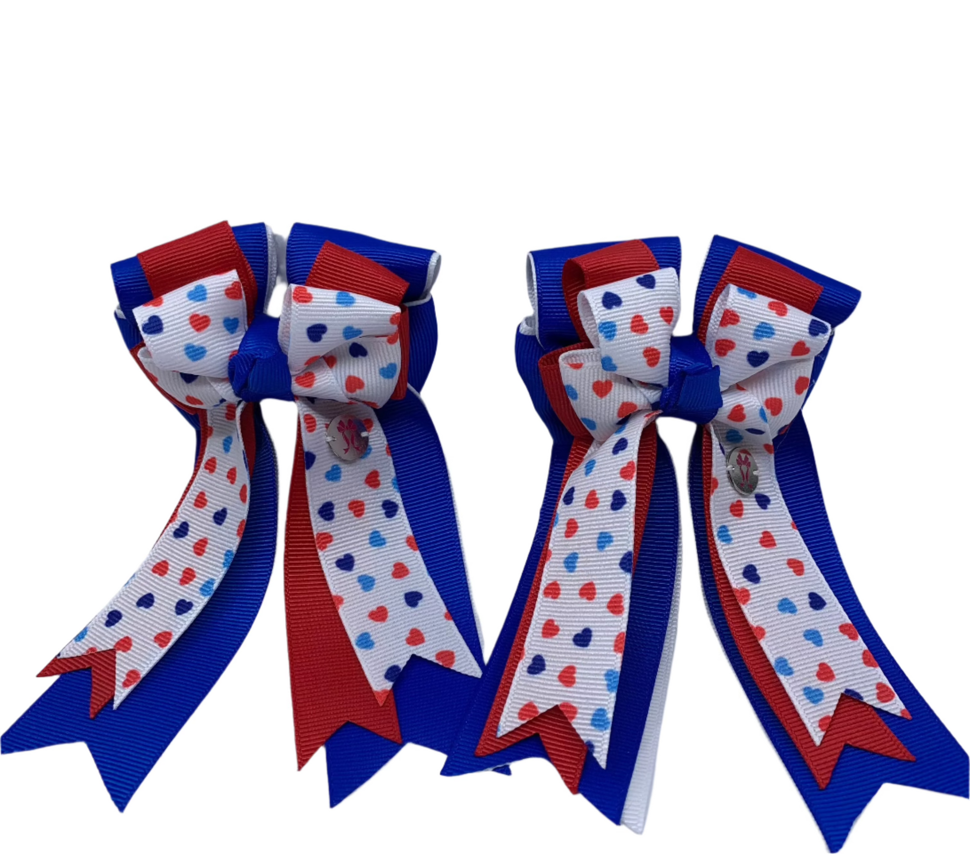 PonyTail Bows 3" Tails Pony Tail Bows- Red White Blue Hearts equestrian team apparel online tack store mobile tack store custom farm apparel custom show stable clothing equestrian lifestyle horse show clothing riding clothes PonyTail Bows | Equestrian Hair Accessories horses equestrian tack store