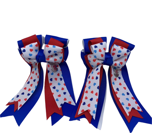 PonyTail Bows 3" Tails Pony Tail Bows- Red White Blue Hearts equestrian team apparel online tack store mobile tack store custom farm apparel custom show stable clothing equestrian lifestyle horse show clothing riding clothes PonyTail Bows | Equestrian Hair Accessories horses equestrian tack store