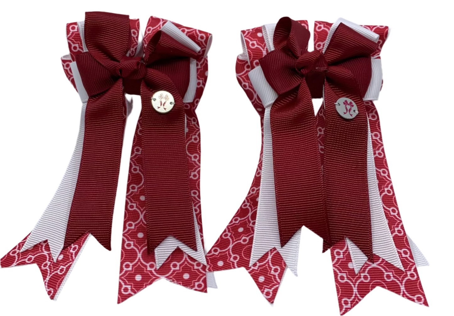 PonyTail Bows 3" Tails PonyTail Bows-Rich Red White Motifs equestrian team apparel online tack store mobile tack store custom farm apparel custom show stable clothing equestrian lifestyle horse show clothing riding clothes PonyTail Bows | Equestrian Hair Accessories horses equestrian tack store