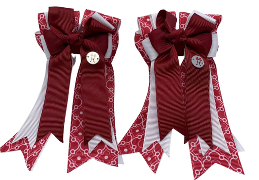 PonyTail Bows 3" Tails PonyTail Bows-Rich Red White Motifs equestrian team apparel online tack store mobile tack store custom farm apparel custom show stable clothing equestrian lifestyle horse show clothing riding clothes PonyTail Bows | Equestrian Hair Accessories horses equestrian tack store