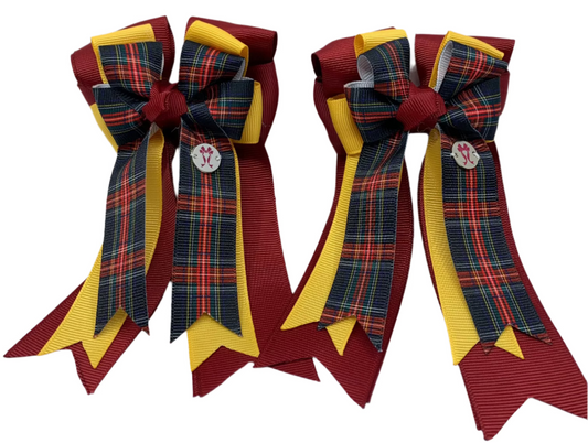 PonyTail Bows 3" Tails PonyTail Bows- Red Gold Plaid equestrian team apparel online tack store mobile tack store custom farm apparel custom show stable clothing equestrian lifestyle horse show clothing riding clothes PonyTail Bows | Equestrian Hair Accessories horses equestrian tack store