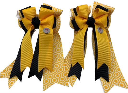 PonyTail Bows 3" Tails PonyTail Bows- Gold Black Honeycomb equestrian team apparel online tack store mobile tack store custom farm apparel custom show stable clothing equestrian lifestyle horse show clothing riding clothes PonyTail Bows | Equestrian Hair Accessories horses equestrian tack store