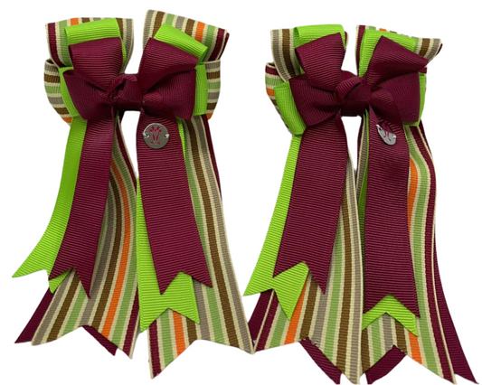 PonyTail Bows 3" Tails PonyTail Bows- Stripes Lime equestrian team apparel online tack store mobile tack store custom farm apparel custom show stable clothing equestrian lifestyle horse show clothing riding clothes PonyTail Bows | Equestrian Hair Accessories horses equestrian tack store