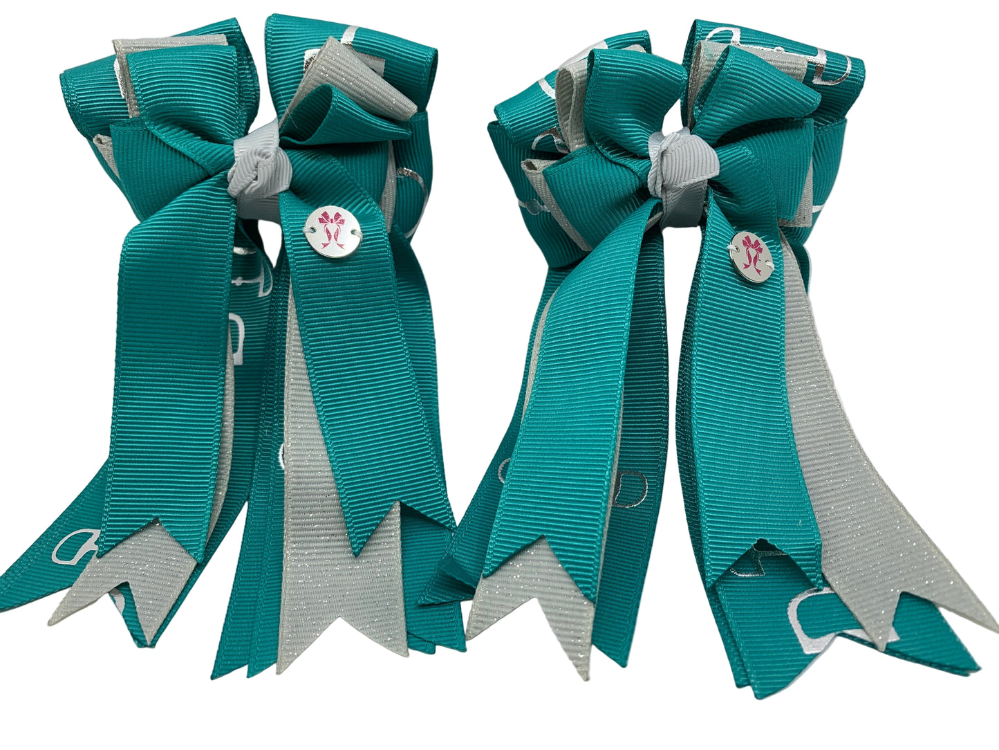 PonyTail Bows 3" Tails PonyTail Bows- Teal/Grey Bits equestrian team apparel online tack store mobile tack store custom farm apparel custom show stable clothing equestrian lifestyle horse show clothing riding clothes PonyTail Bows | Equestrian Hair Accessories horses equestrian tack store