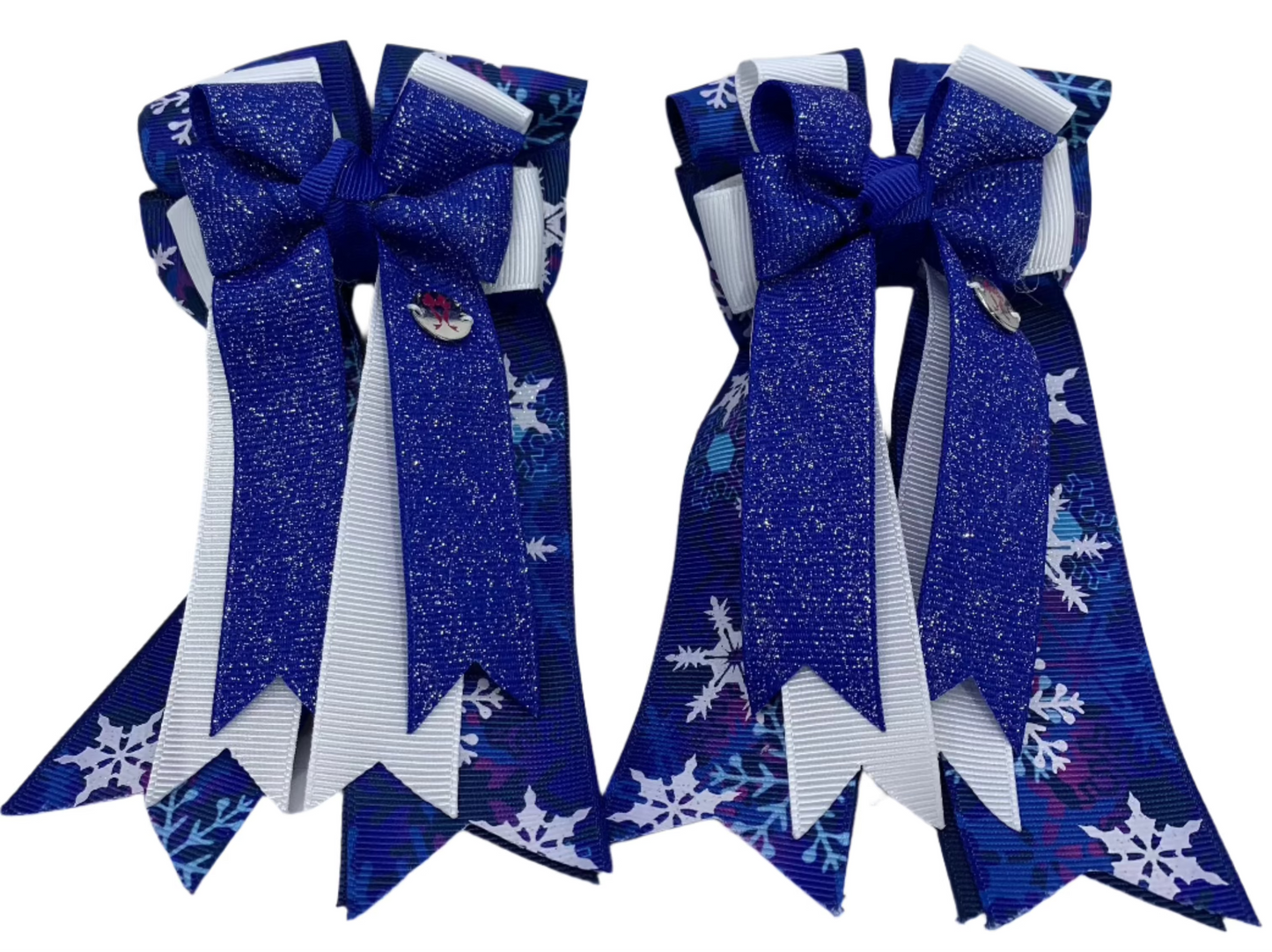 PonyTail Bows 3" Tails PonyTail Bows- Royal Sparkle Snowflakes equestrian team apparel online tack store mobile tack store custom farm apparel custom show stable clothing equestrian lifestyle horse show clothing riding clothes PonyTail Bows | Equestrian Hair Accessories horses equestrian tack store