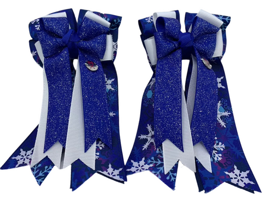 PonyTail Bows 3" Tails PonyTail Bows- Royal Sparkle Snowflakes equestrian team apparel online tack store mobile tack store custom farm apparel custom show stable clothing equestrian lifestyle horse show clothing riding clothes PonyTail Bows | Equestrian Hair Accessories horses equestrian tack store