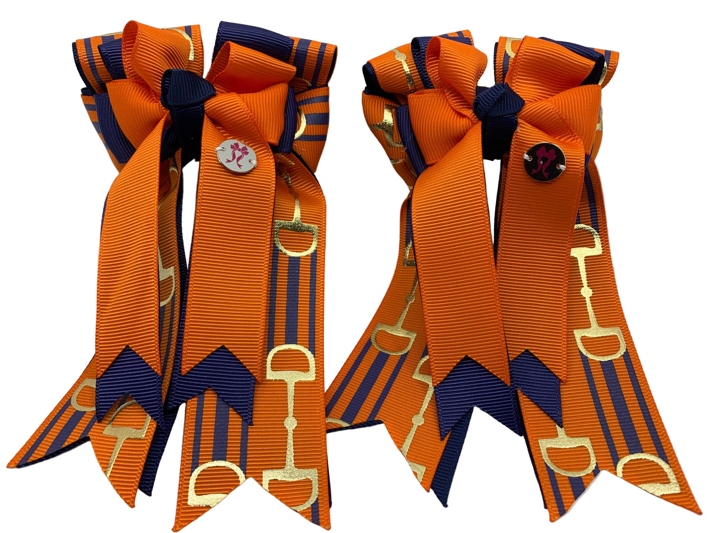 PonyTail Bows 3" Tails PonyTail Bows- Orange Xtreme with Navy Bits equestrian team apparel online tack store mobile tack store custom farm apparel custom show stable clothing equestrian lifestyle horse show clothing riding clothes PonyTail Bows | Equestrian Hair Accessories horses equestrian tack store