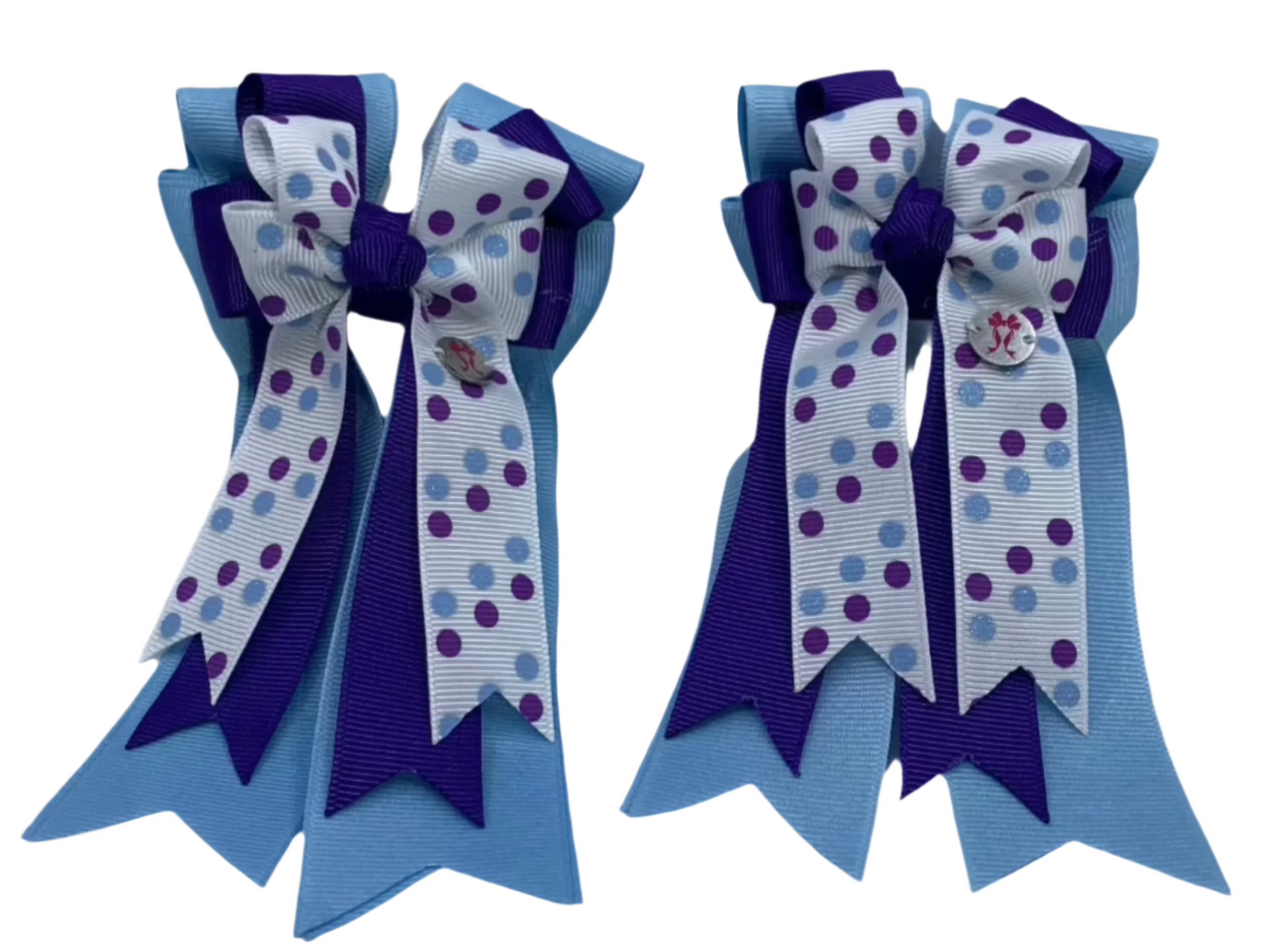 PonyTail Bows 3" Tails PonyTail Bows- Blue Purple Polka equestrian team apparel online tack store mobile tack store custom farm apparel custom show stable clothing equestrian lifestyle horse show clothing riding clothes PonyTail Bows | Equestrian Hair Accessories horses equestrian tack store