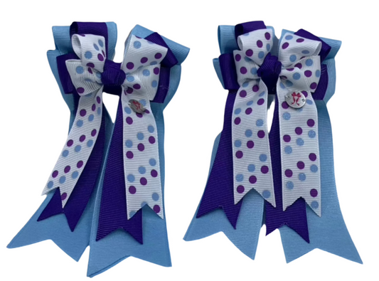 PonyTail Bows 3" Tails PonyTail Bows- Blue Purple Polka equestrian team apparel online tack store mobile tack store custom farm apparel custom show stable clothing equestrian lifestyle horse show clothing riding clothes PonyTail Bows | Equestrian Hair Accessories horses equestrian tack store